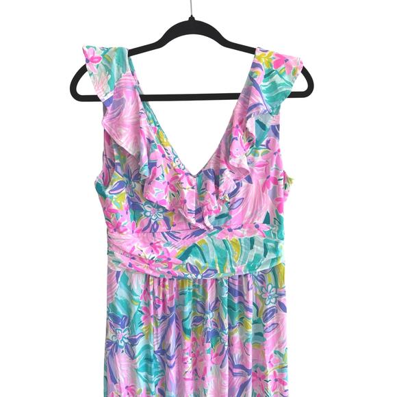 Lilly Pulitzer Mirella Maxi Dress It Was All A Dream Print Ruffle V Neck Large - Picture 7 of 11